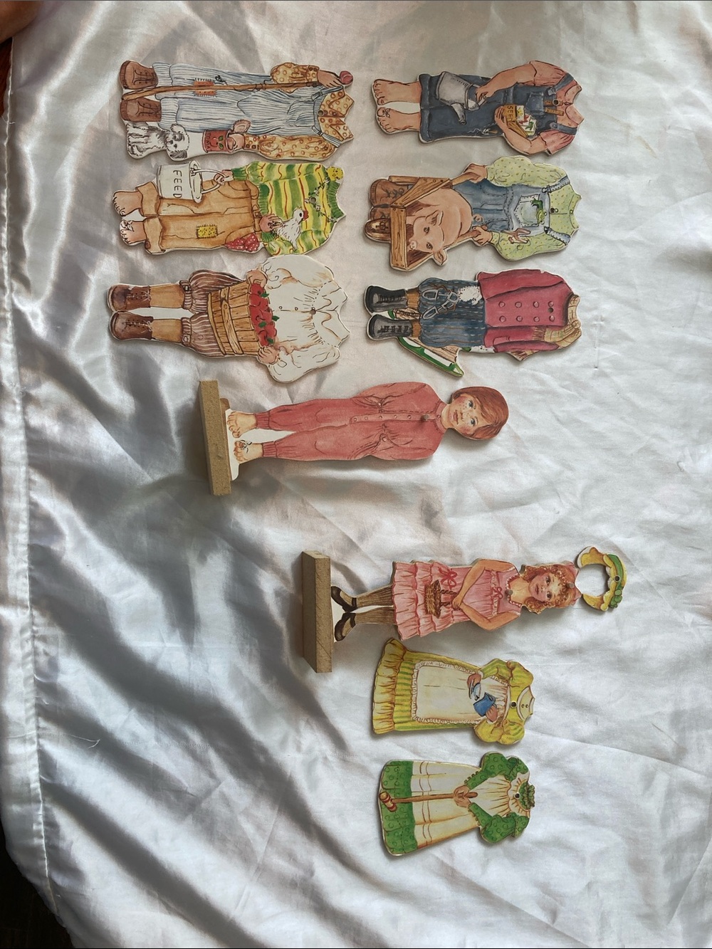 Vintage Wooden Paper Doll Figures - Assorted Colors